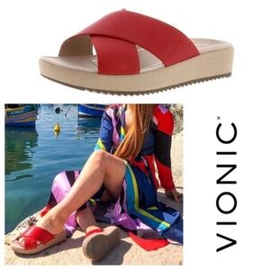 Vionic Red Crossband Slide Sandals